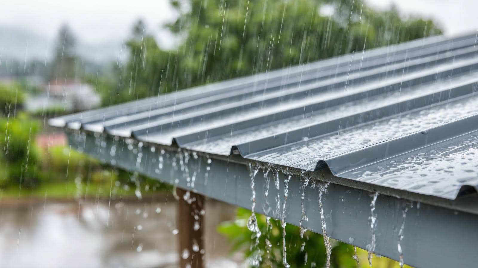Rain falling on metal roof