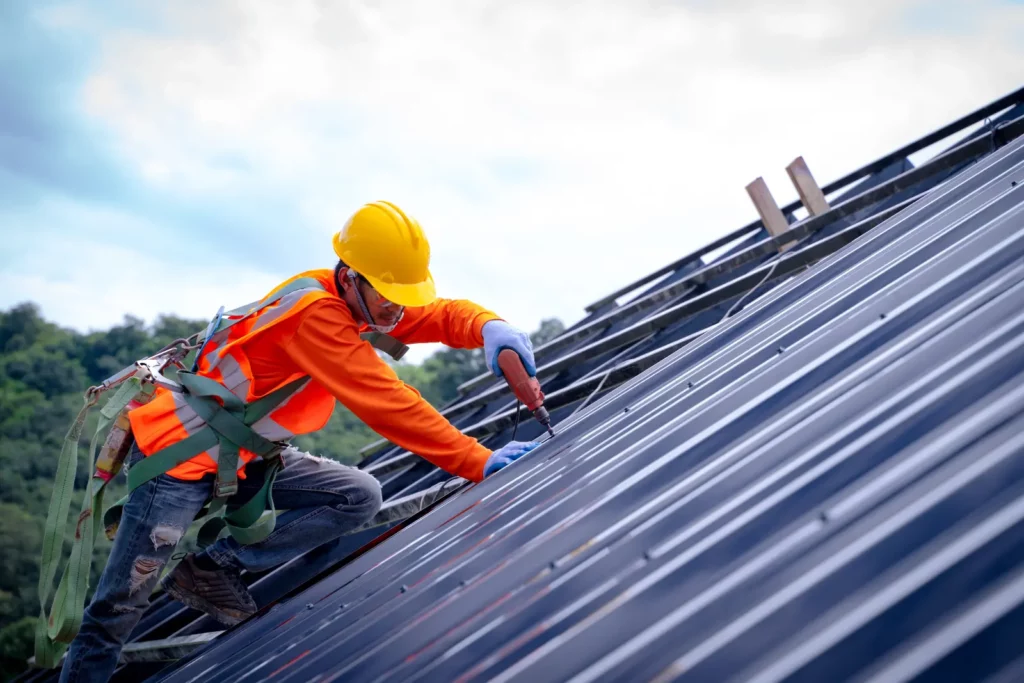 roofer worker in protective uniform