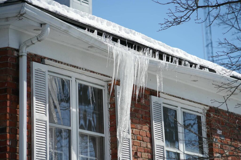 Icicles hanging from a roof