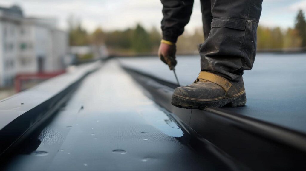 Worker repairing a flat roof.