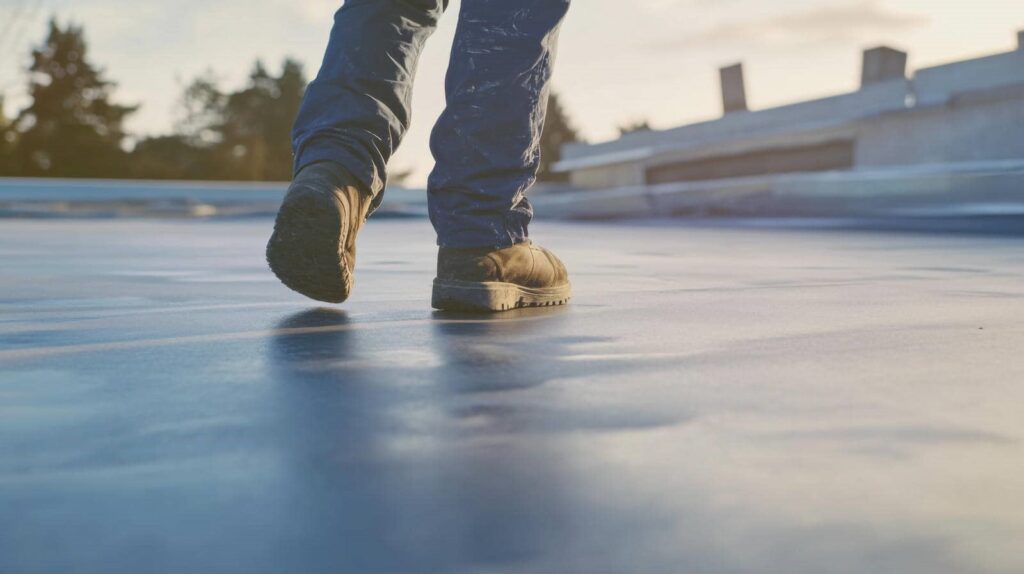 Person walking on flat roof surface