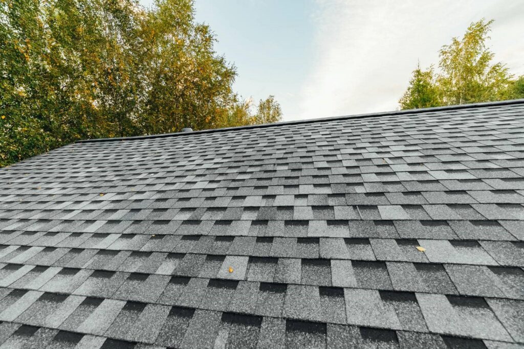 Gray asphalt shingles on sloped roof