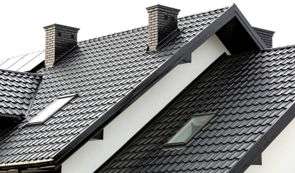 Modern roof with multiple chimneys