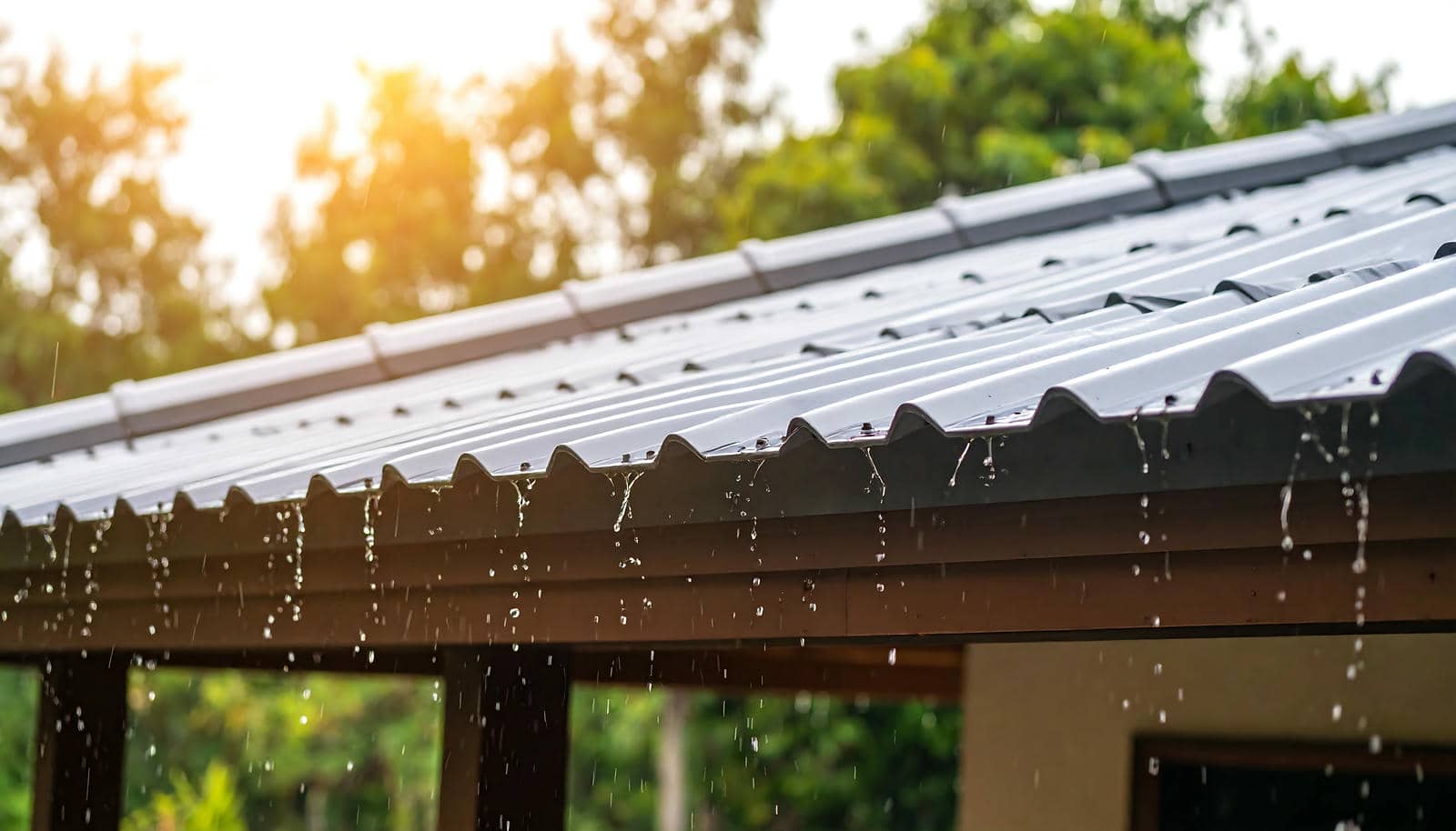 Rain falling on metal roof
