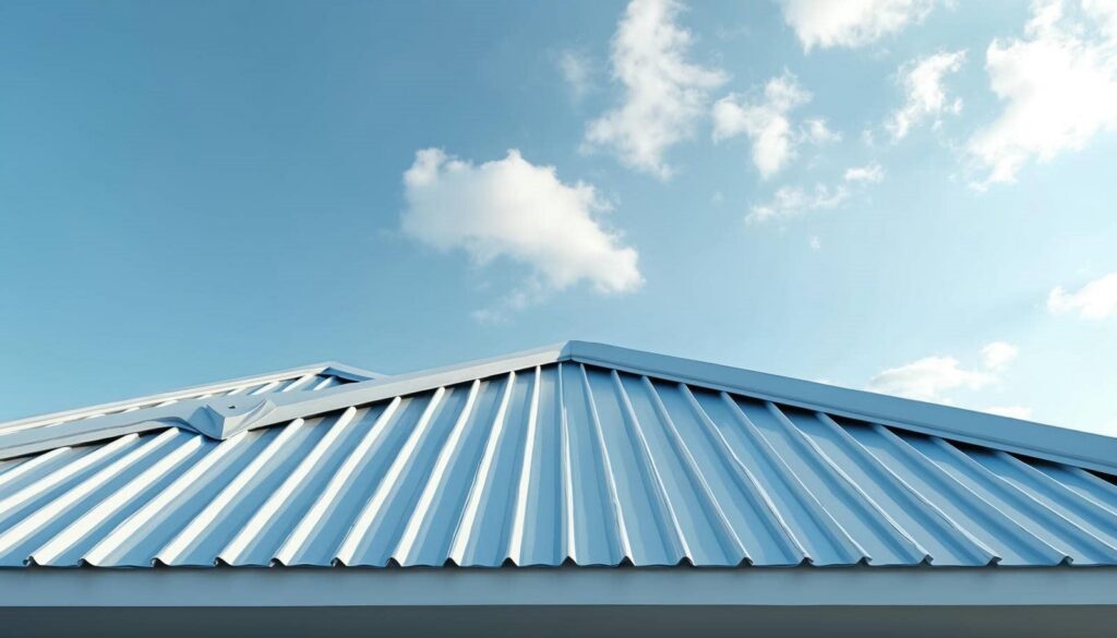 Metal roof under blue sky