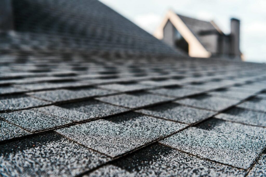 Close-up of textured asphalt shingles