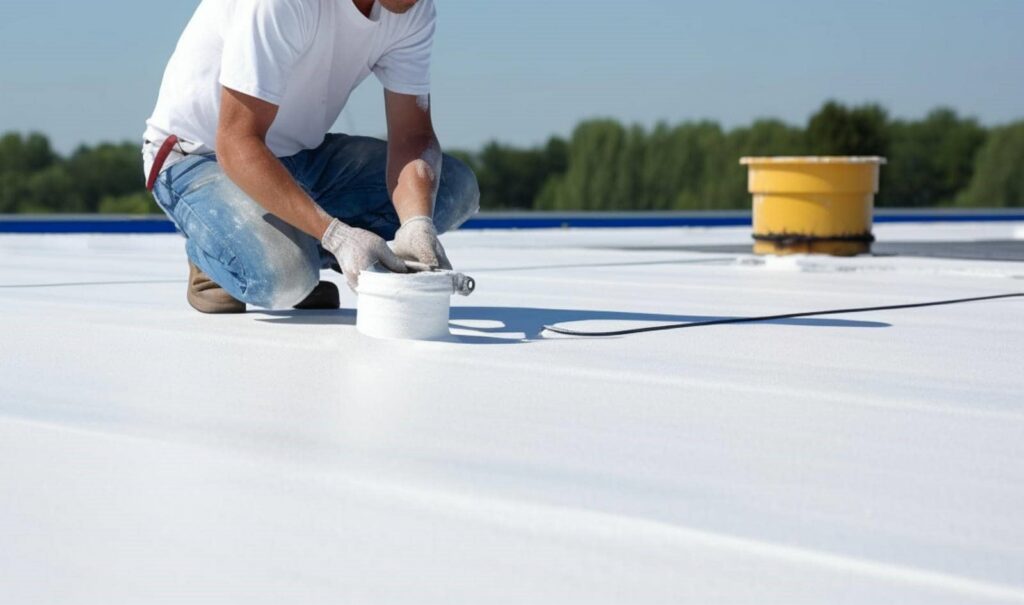 Applying coating on a flat roof