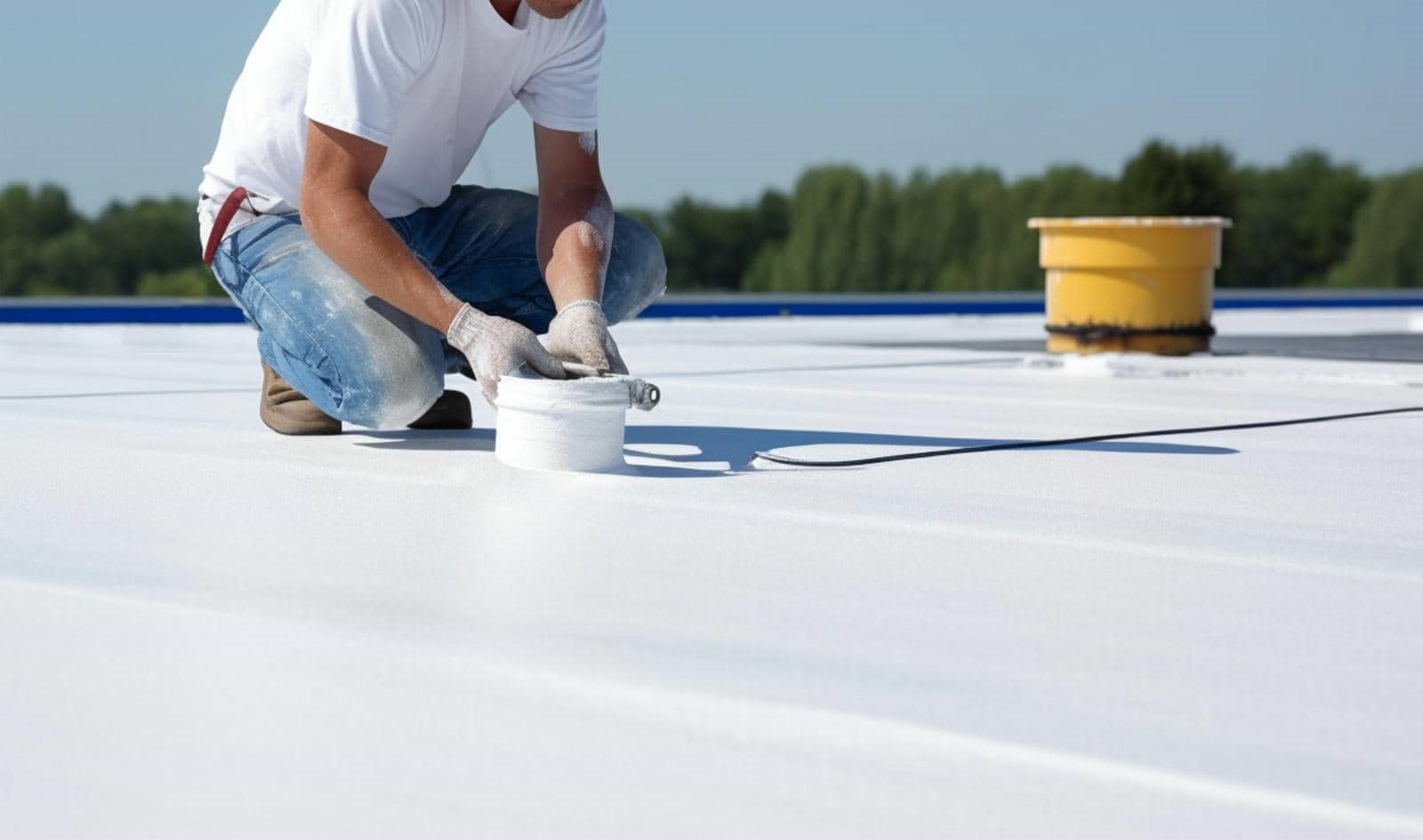 Applying coating on a flat roof