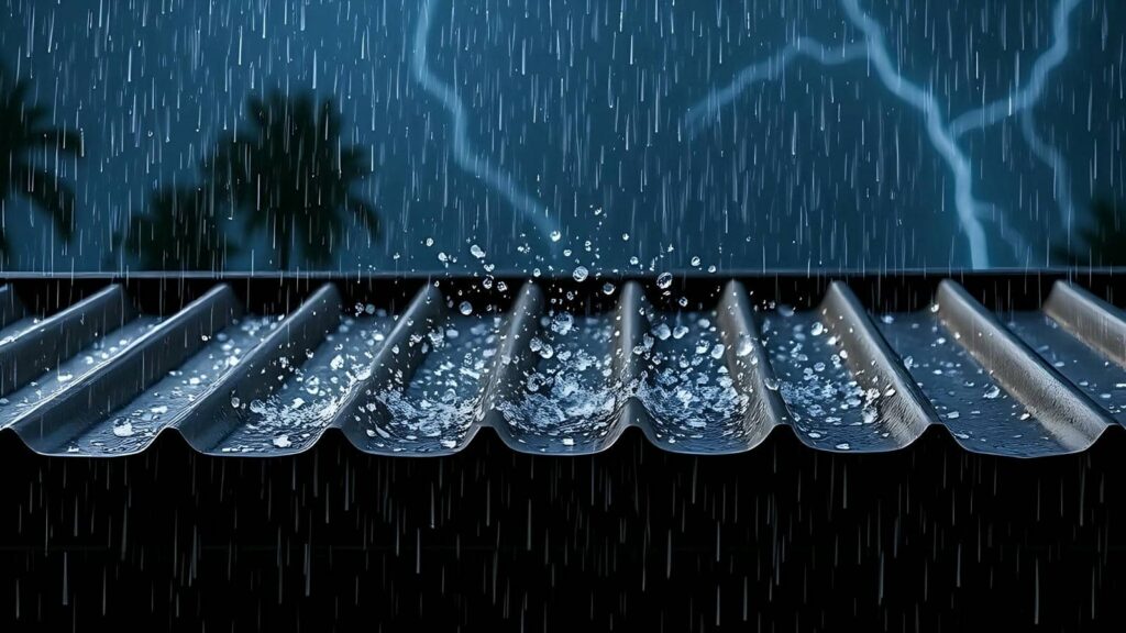 Rain falling on a metal roof