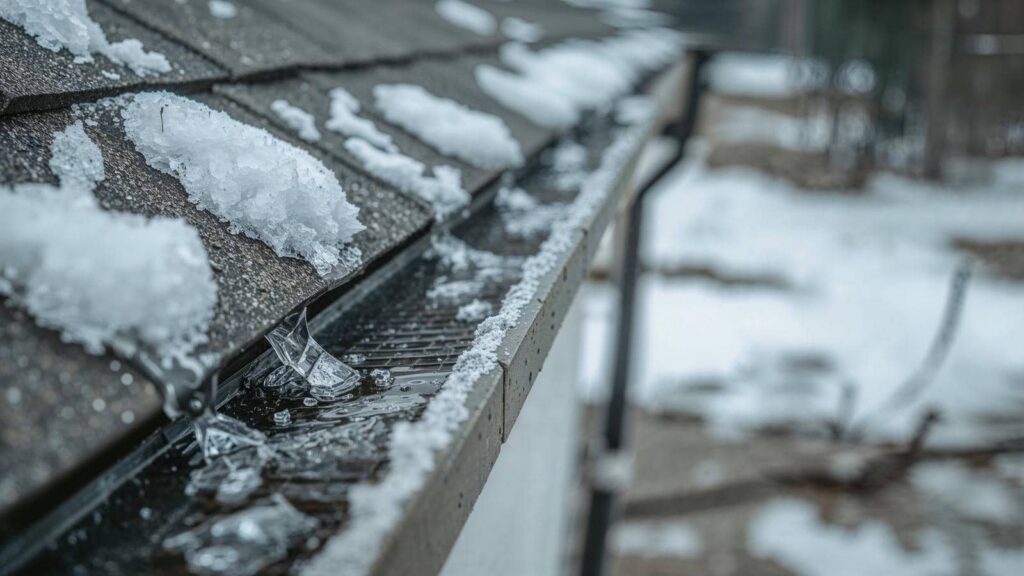 Snow and ice on roof gutter
