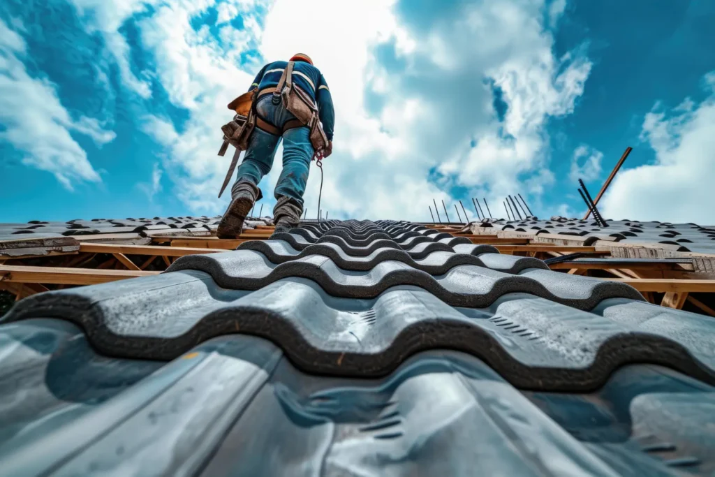 Industrial Roofing Replacement. working on the roof