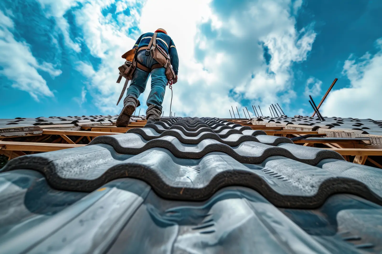 Industrial Roofing Replacement. working on the roof